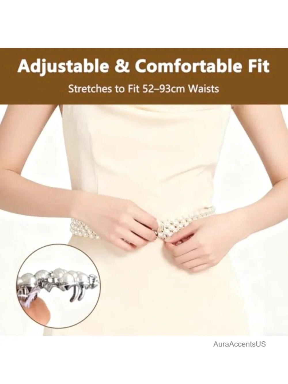 Beaded Pearl Waist Chain Belt with Rhinestones Stretchy Dress Belt